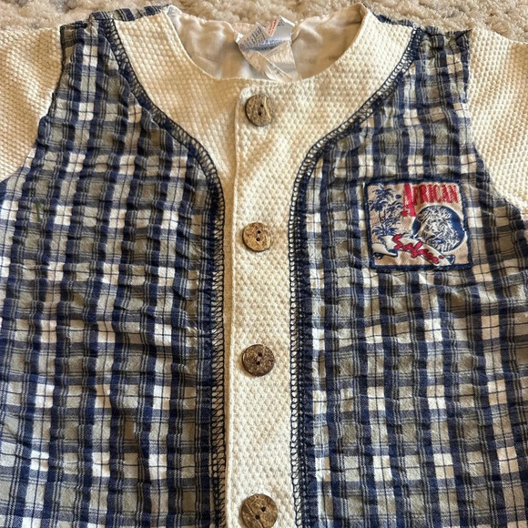 Vintage Catton Candy Shirt African Safari Patchwork Plaid Size 18M - Picture 4 of 7